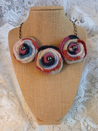 Rolled Fabric Floral Necklace 4