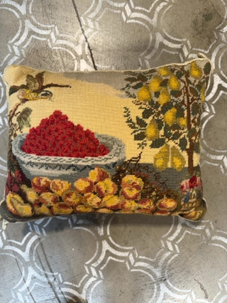 Bird & Fruit Needlepoint Pillow