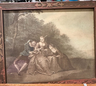 "Juenes filles dans un parc" (girls in park) 19th century litho, unsigned RCD