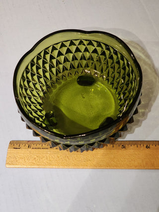 Vtg INDIANA DIAMOND GREEN FOOTED BOWL RSV|61631