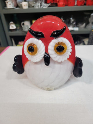 GCA Art Glass Owl, Red White & Black RCD