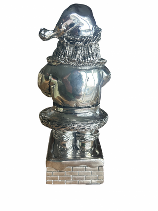 Vtg Christmas Silver Plated Metal 7.5" Santa Claus Figure Music Box Holiday-RSV|130698