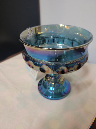 Blue Carnival Glass Compote - Kings Crown|54002