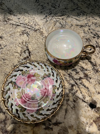 Vintage Royal Sealy Japan Iridescent Lustreware Tea Cup & Saucer RCD