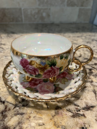Vintage Royal Sealy Japan Iridescent Lustreware Tea Cup & Saucer RCD