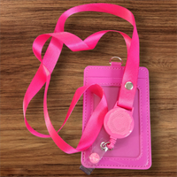 Interchangeable Badge Reel Lanyard with Retractable Reel: Lanyard Hot Pink. Badge Button: Pink Shine.|63697