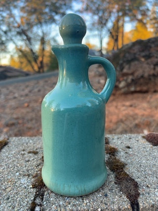 VINTAGE SEA GREEN POTTERY PITCHER STYLE VASE, Zanesville 8" Oil & VINEGAR, CRUET