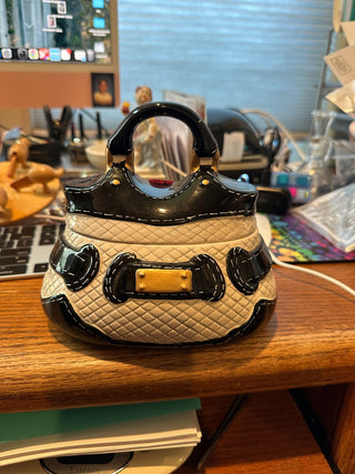 Cookie Jar - David's cookies ceramic bag/purse, black & white 6.5"x7"|59747