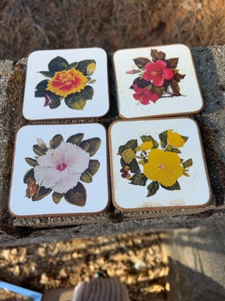 JP wooden coaster 6 floral coasters holder featuring a geometric chevron