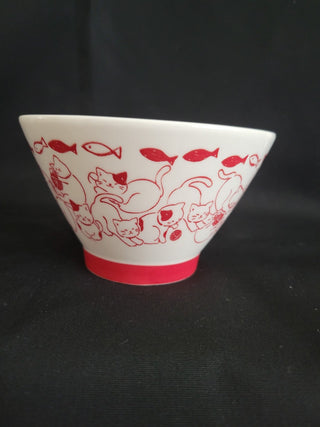 Japanese Rice Bowl Chawan Red Cats & Fish RCD