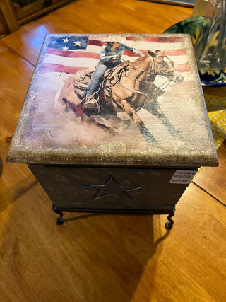 Patriotic Cowgirl Storage Box With Metal Stand RSV|75842