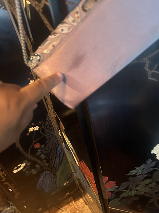 Silver satin beaded floral clutch shoulder bag purse # 62 VV MTS|103177