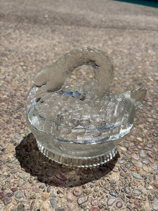 Clear Glass Nesting Swan Butter Dish/Trinket Dish MTS