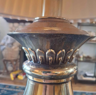 Large Scalloped Brass Table Lamp w/ Shade MTS *|142864