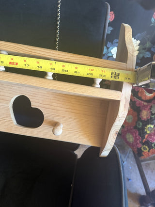 Wooden plate, shelf with coat hooks dual hearts 25.5" X 14.8" #62 VV MTS
