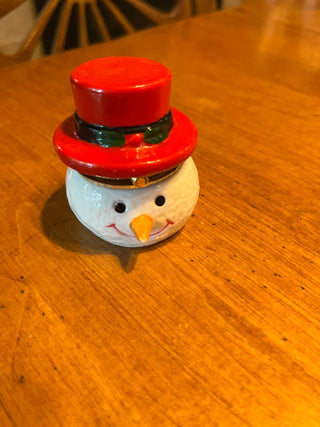 Vintage Porcelain Snowman Head Hinged Trinket Box  RSV|123744