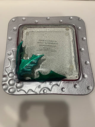 Art glass 7” square glass dish Xmas. Berries|125632