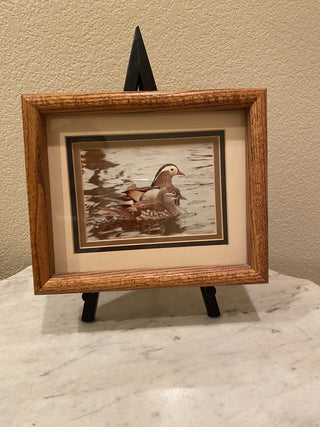 Orig Mandarin duck pair photo oak frame