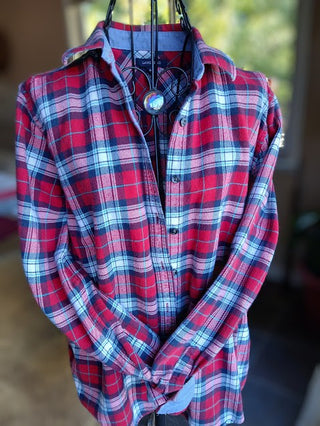 Flannel Shirt, Red and Navy, Size Medium Women's|111210