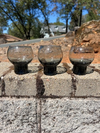 SET OF 3 MCM smoke gray pedestal glasses