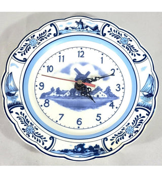 Vintage Blue & White Deift Dutch Mill Quartz Plate Wall clock #62 VV MTS|90202
