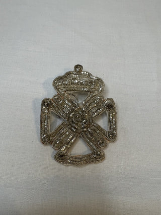 Silver Crown and Cross Embroidered Badge RSV|116817