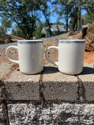 JP SET OF 2 Gibson Designs "My Heart" mugs blue sponge-painted heart