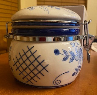 Vintage Blue & White Ceramic Canister
