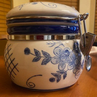 Vintage Blue & White Ceramic Canister
