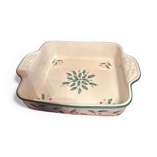 Lennox Holiday China Dimension Pattern Square Baker Green Rim approx 10 3/4 X 8 5/8 #62 VV MTS|139983