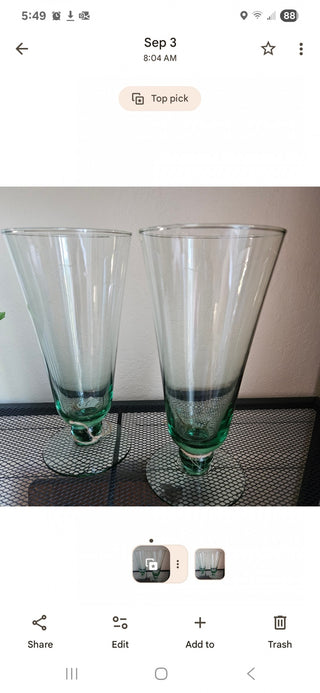Tall Green Glasses w/feet - Set of 2 (BRI) - MTS|112008