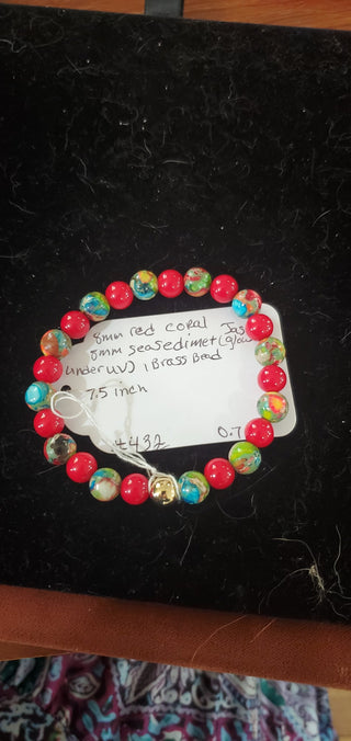 Bracelet #432 red coral & jasper|51298