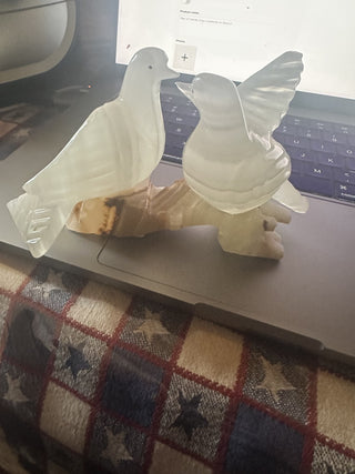 Pair of Celcite Onyx Lovebirds on Branch #62 VV MTS|127494