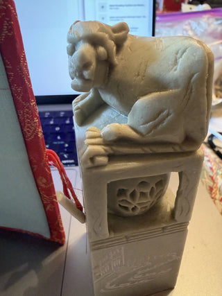 Vintage Chinese Jade / Soapstone Seal Stamp Foo Dog with Box with the name Lois - Foo Dog #62 VV MTS