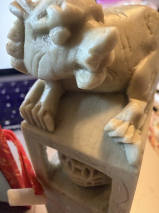 Vintage Chinese Jade / Soapstone Seal Stamp Foo Dog with Box with the name Lois - Foo Dog #62 VV MTS