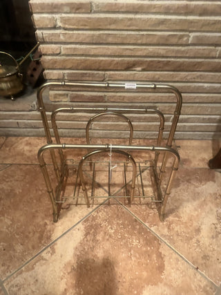 Vintage Faux Bamboo Gold Brass Magazine vinyl record rack Hollywood Regency Rack #62 VV MTS
