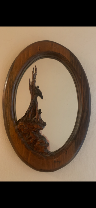 Wood carved oval mirror|116497