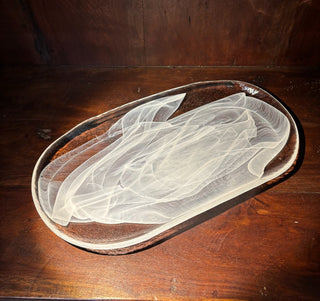 Lrg hand made white swirl glass oval platter NM MTS|115300