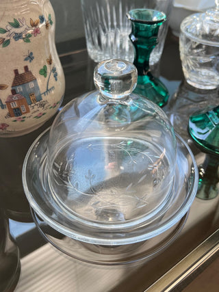 Etched glass dome cloche|55503