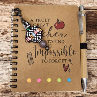 Notebook w/Matching Pen & Beaded Keychain/Bag Tag attachement|71094