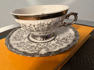 Vintage Teacup/Saucer Gorels Silver Trim MTS