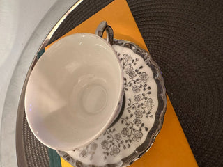 Vintage Teacup/Saucer Gorels Silver Trim MTS