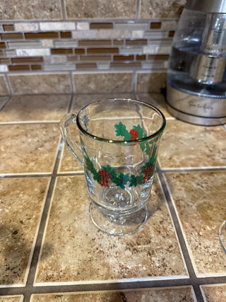 Vintage Libbey Christmas Holly Garland Irish Coffee 10oz Pedestal Mugs RCD|137096