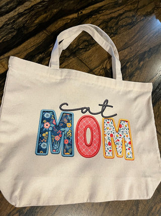 "Cat Mom" Large Canvas Zippered Bag or Tote RSV
