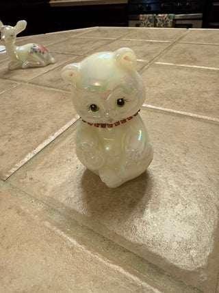 Fenton birthday bear, signed, and a sticker MTS|137378