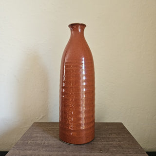 Rust Orange Ribbed Fluted Ceramic Vase|100259