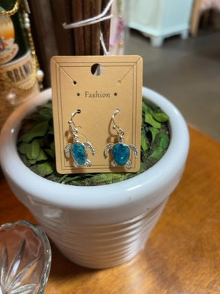 LM ~ Turtle Earrings Silver Turqoisell