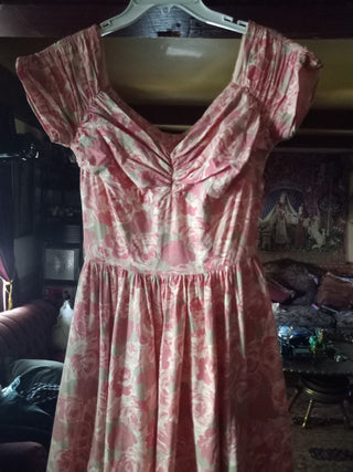 50s Jerry Gilden cotton print dress, S/M. MTS