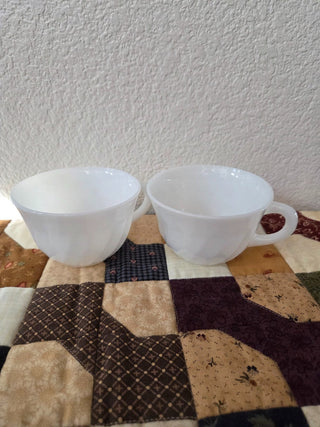 Fire King Swirl White Milk Glass Cups, Set of 2, RCD