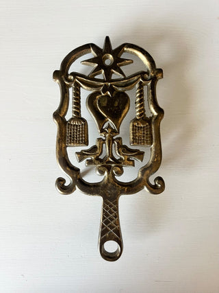 Vintage brass cast iron bird heart trivet RSV|100012